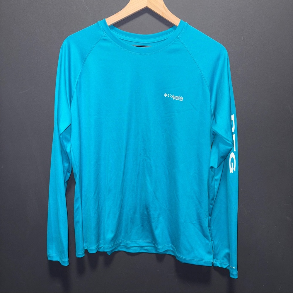 Columbia PFG Omni-Shade Teal Blue Long Sleeve Sun Shirt Womens Large